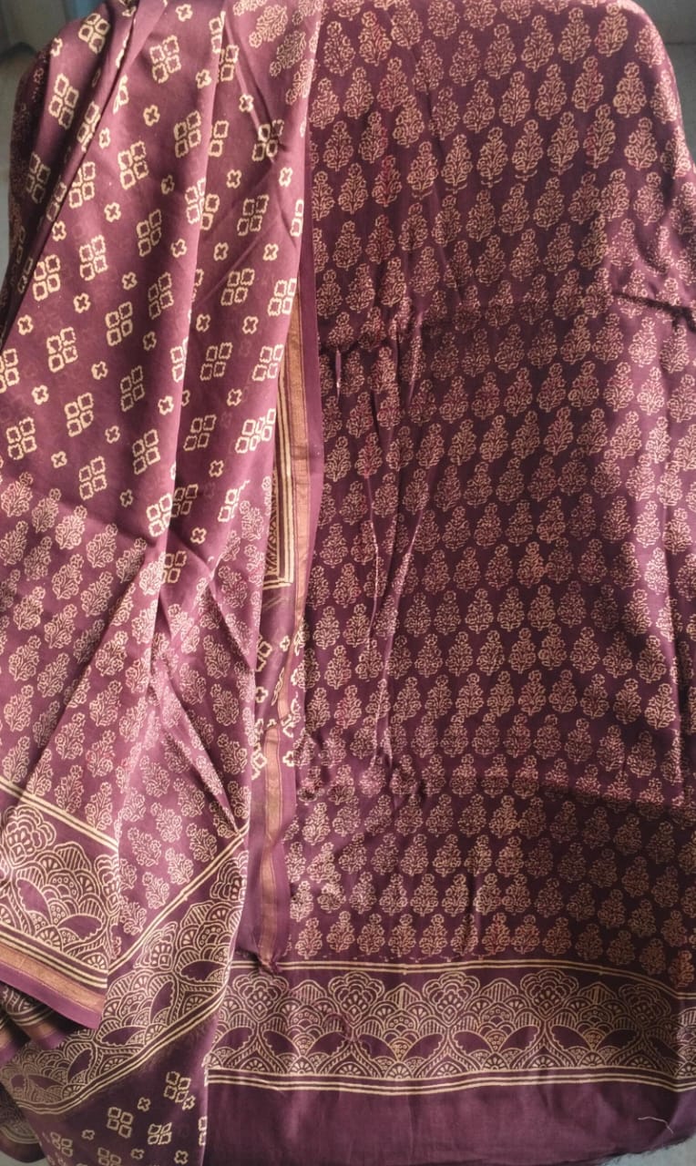 Pure Maheshwari Silk Unstitched Suit Set